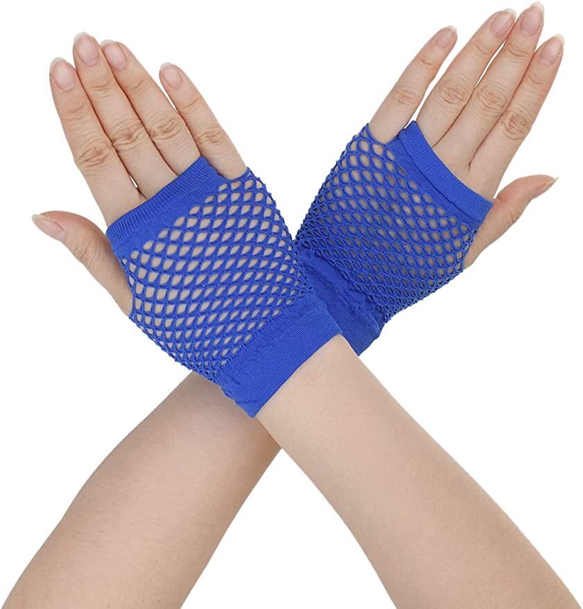 Blue Fishnet Gloves - Fingerless Wrist Length (70s & 80s Costume/Party)