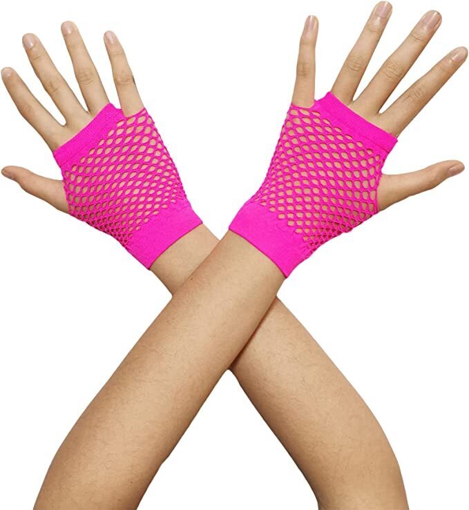 Hot Pink Fishnet Gloves - Fingerless Wrist Length (70s & 80s Costume/Party)