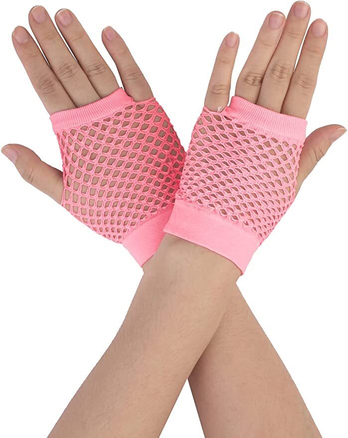 Light Pink Fishnet Gloves - Fingerless Wrist Length (70s & 80s Costume/Party)