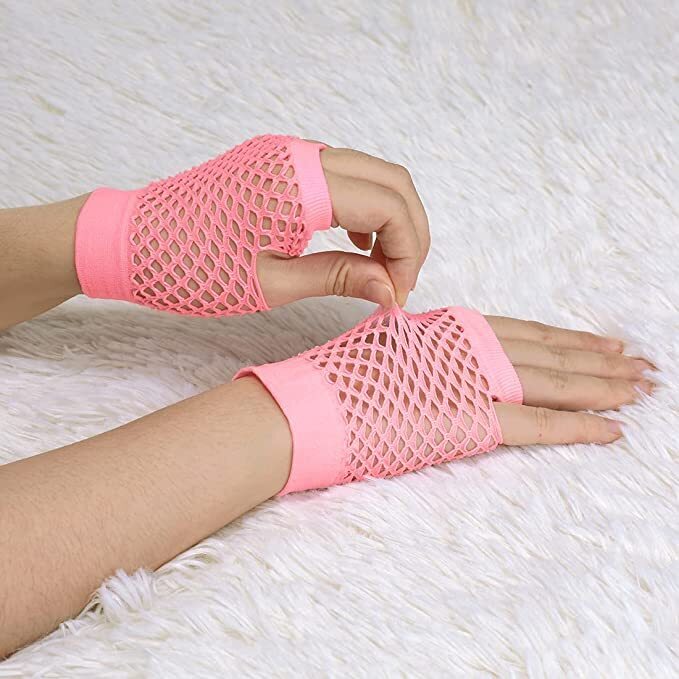 Light Pink Fishnet Gloves - Fingerless Wrist Length (70s & 80s Costume/Party)