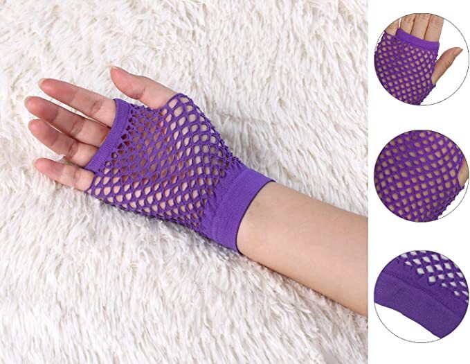 Purple Fishnet Gloves - Fingerless Wrist Length (70s & 80s Costume/Party)
