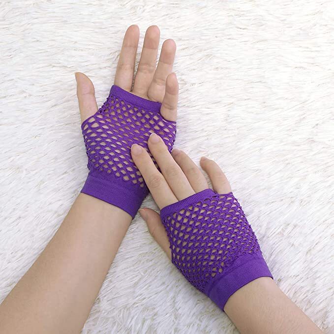 Purple Fishnet Gloves - Fingerless Wrist Length (70s & 80s Costume/Party)