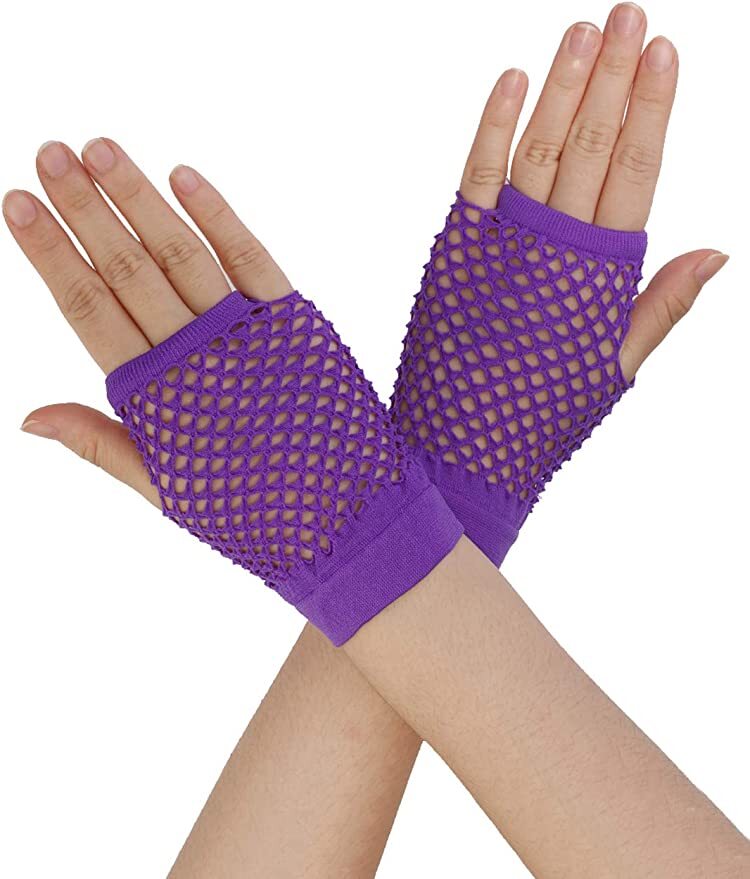 Purple Fishnet Gloves - Fingerless Wrist Length (70s & 80s Costume/Party)