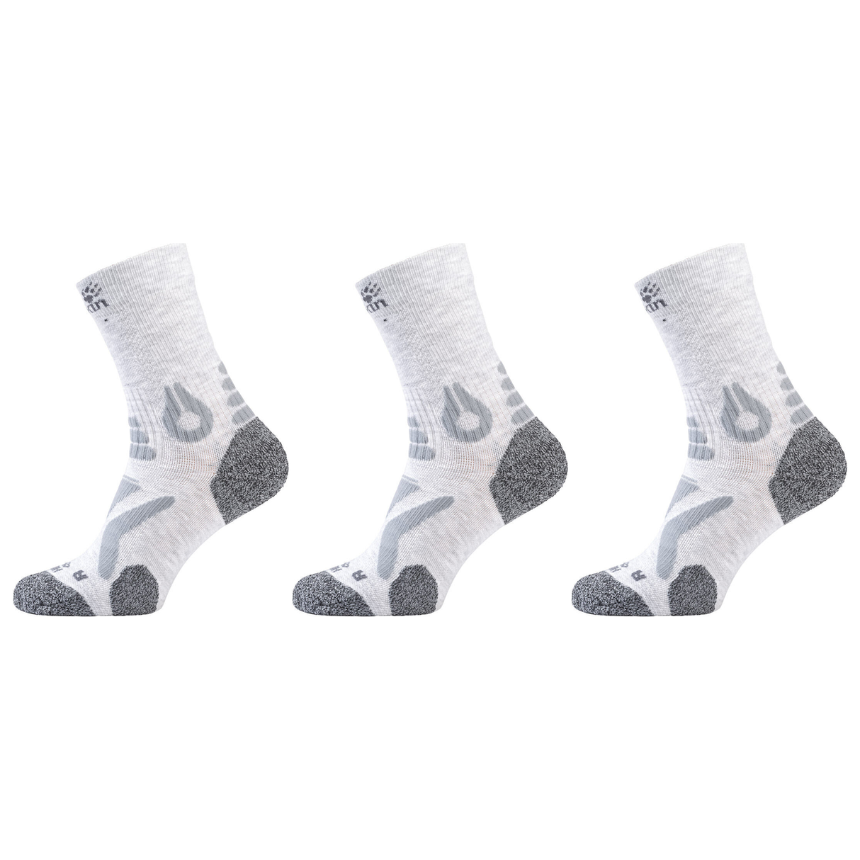 3x Jack Wolfskin Mens Hiking Pro Classic Cut Socks Pack - Light Grey (Trail Outdoor Premium Padded)