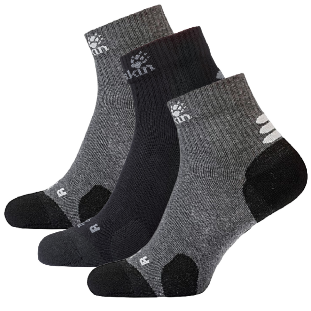 3x Jack Wolfskin Ankle Socks Travel Organic Cotton Mid Cut Hiking Trekking - Dark Grey