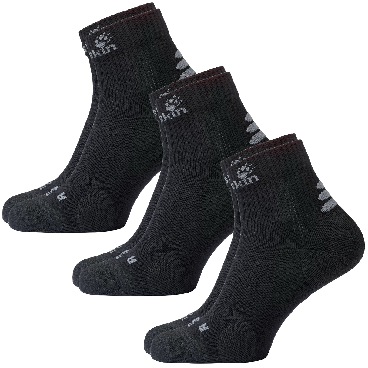 3x Jack Wolfskin Ankle Socks Travel Organic Cotton Mid Cut Hiking Trekking - Dark Grey