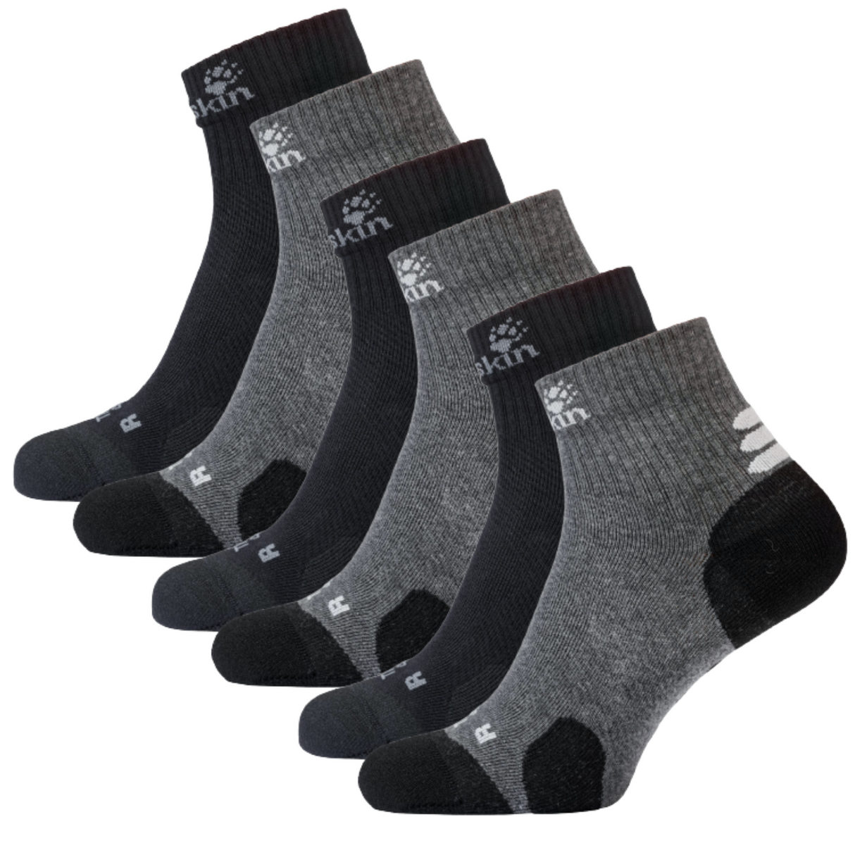 6 Pairs Jack Wolfskin Cotton Socks Travel Organic Mid Cut Hiking Trekking Ankle - Dark Grey
