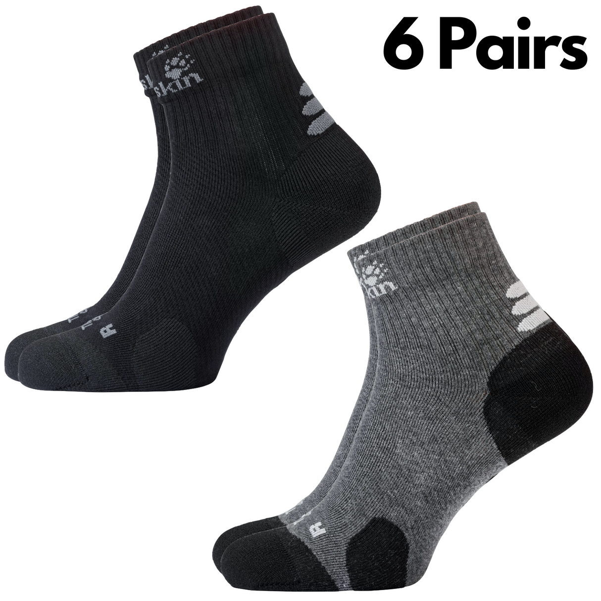 6x Jack Wolfskin Socks Travel Organic Cotton Mid Cut Hiking Trekking Ankle - Dark Grey