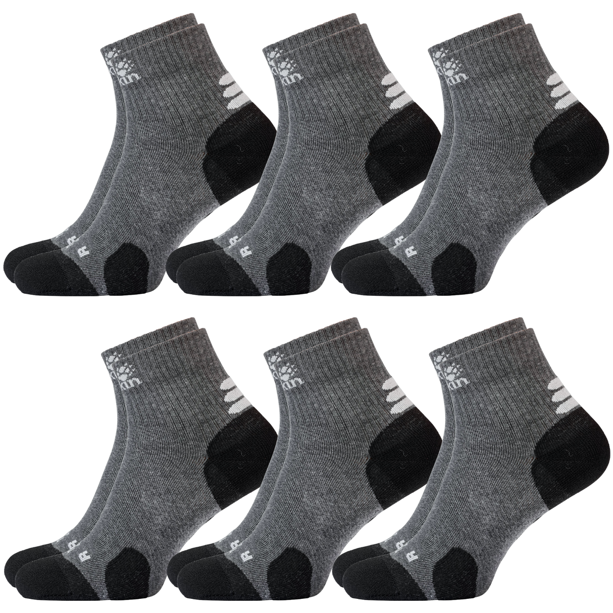 6x Jack Wolfskin Socks Travel Organic Cotton Mid Cut Hiking Trekking Ankle - Dark Grey