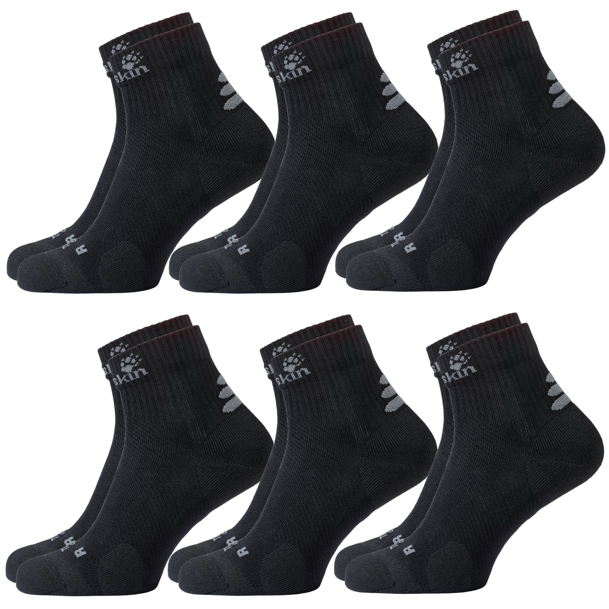 6x Jack Wolfskin Socks Travel Organic Cotton Mid Cut Hiking Trekking Ankle - Dark Grey