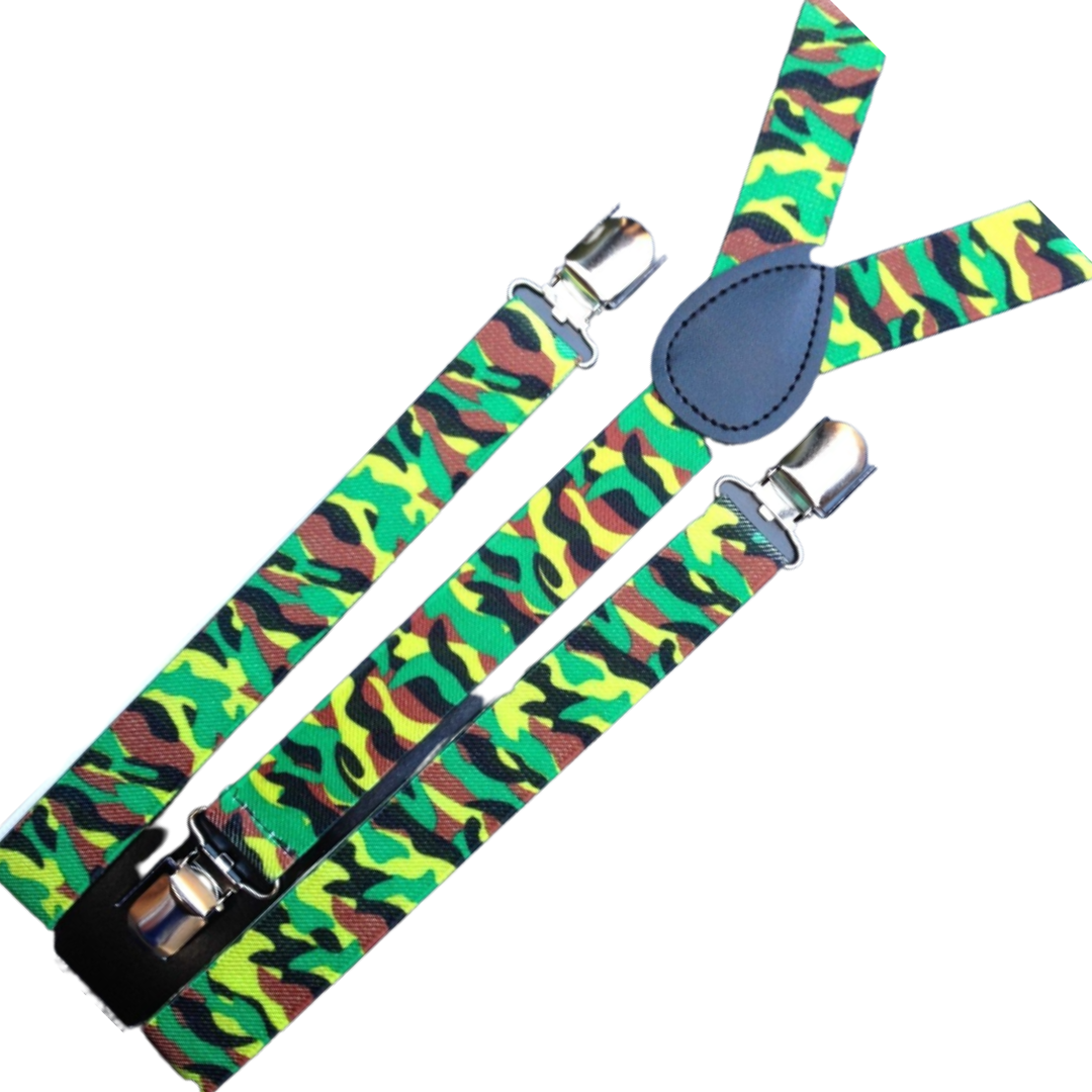 Army Camouflage Mens Suspenders Braces Adjustable Strong Clip On Camo