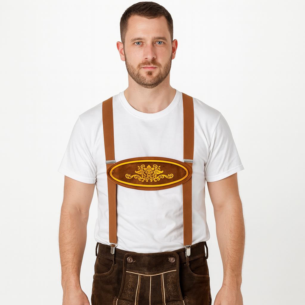 Oktoberfest German Lederhosen Suspenders Adult Costume Party Accessory in Brown