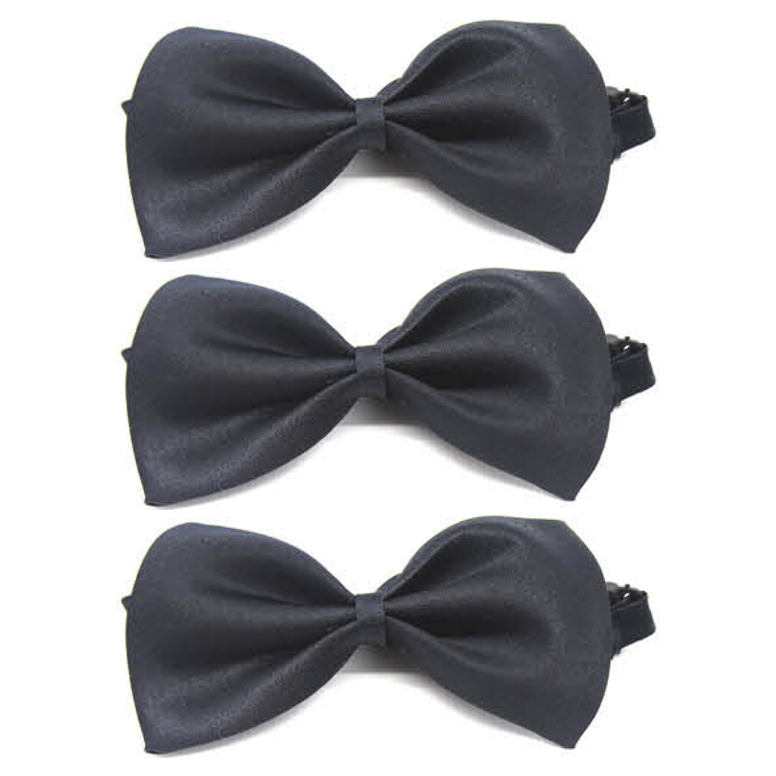 3x Mens Small Black Bow Tie Bulk Pack (Pre-Tied Classic Formal Necktie)