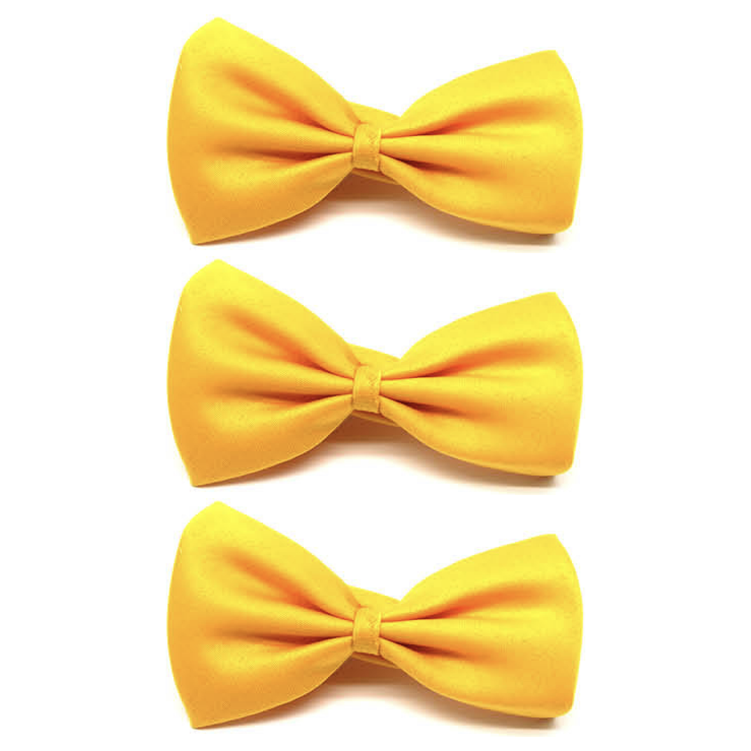 3x Mens Small Yellow Bow Tie Bulk Pack (Pre-Tied Classic Formal Necktie)