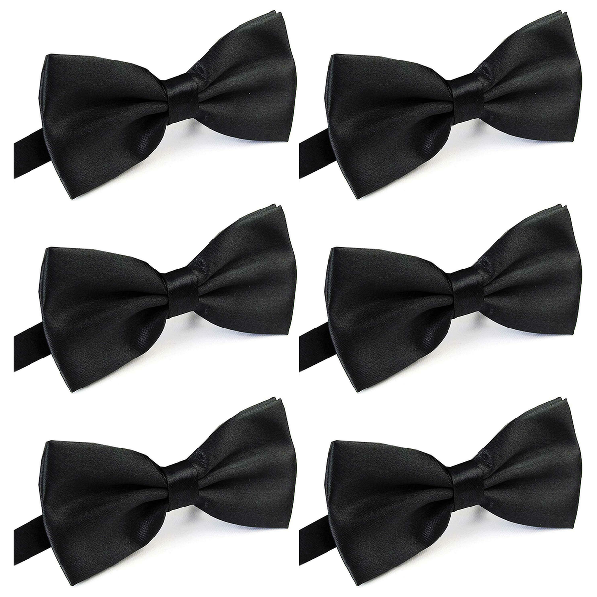 6x Mens Large Black Bow Tie Bulk Pack (Pre-Tied Classic Formal Necktie)