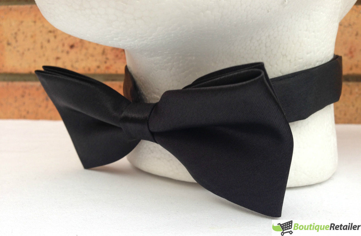 Mens Large Black Bow Tie (Pre-Tied Classic Formal Necktie)