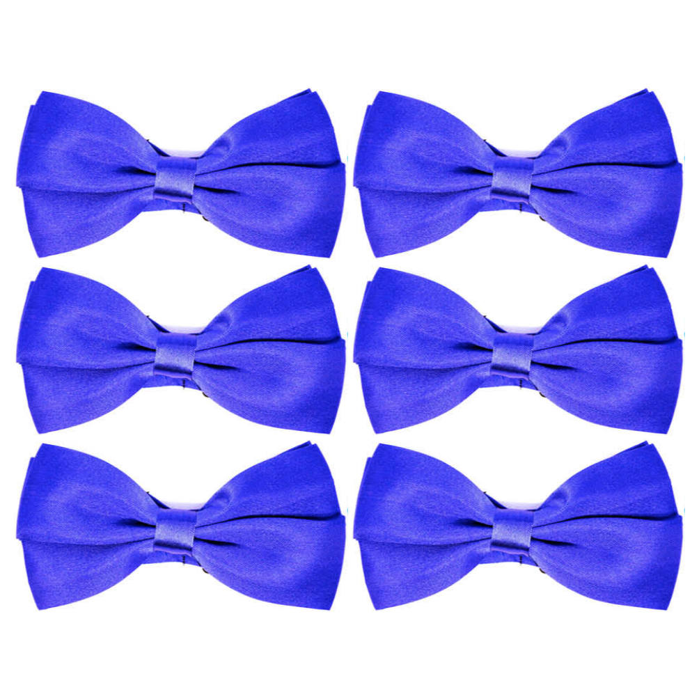 6x Mens Large Blue Bow Tie Bulk Pack (Pre-Tied Classic Formal Necktie)