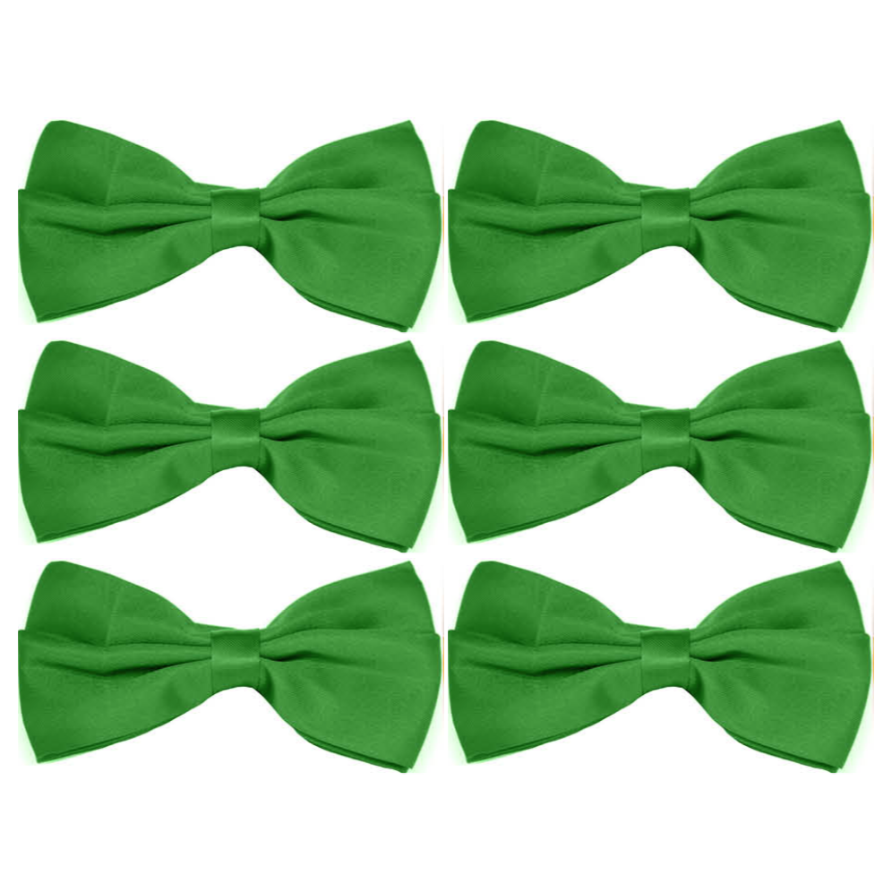 6x Mens Large Green Bow Tie Bulk Pack (Pre-Tied Classic Formal Necktie)