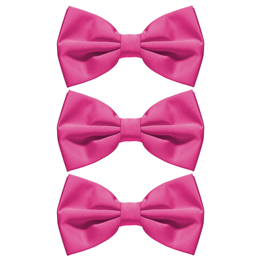 3x Mens Hot Pink Bow Tie Bulk Pack (Pre-Tied Classic Formal Necktie)