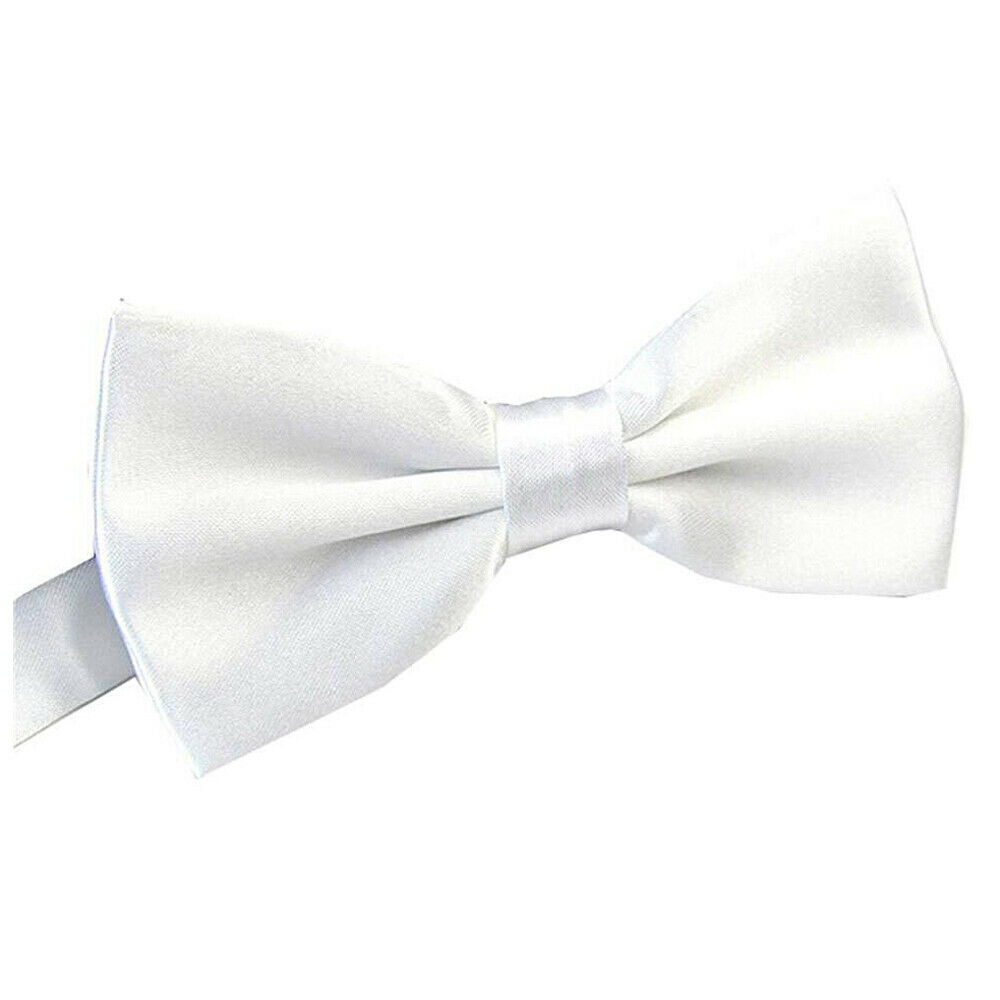 Mens BOW TIE Wedding Tuxedo Formal Bestman Necktie Classic Plain Party - White