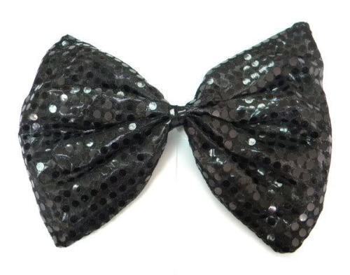 LARGE BOW TIE Sequin Polka Dots Bowtie Big King Size Party Costume - Black