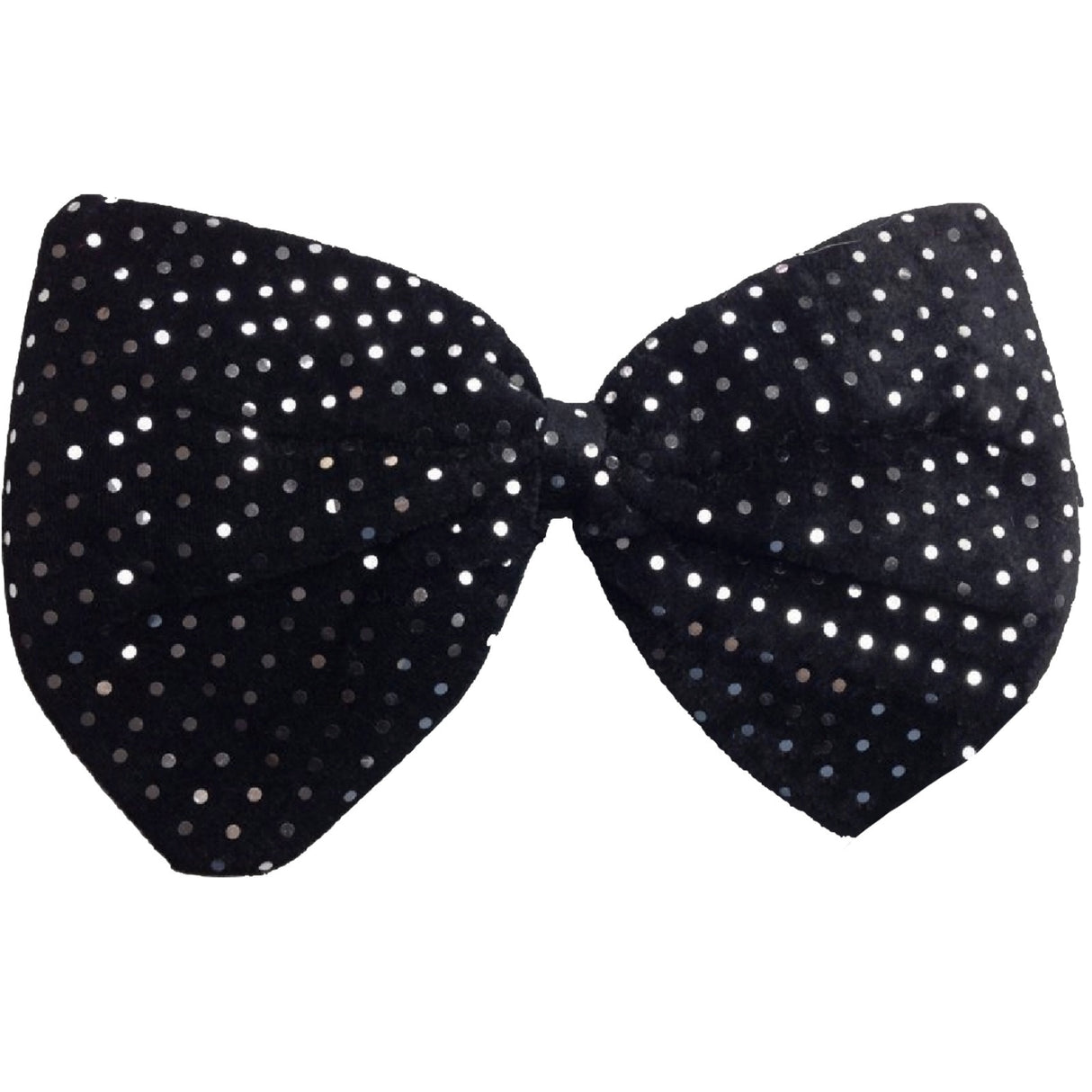 LARGE BOW TIE Sequin Polka Dots Bowtie Big King Size Party Costume - Black (with silver polka dots)