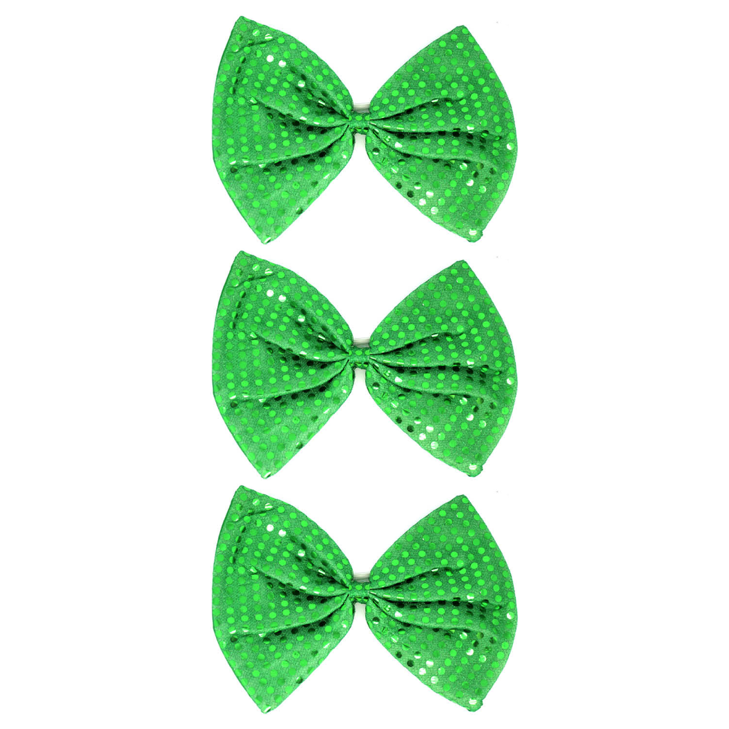 3x Green Large Sequin Polka Dots Bow Tie Bulk Pack - Fancy Dress Costume Party