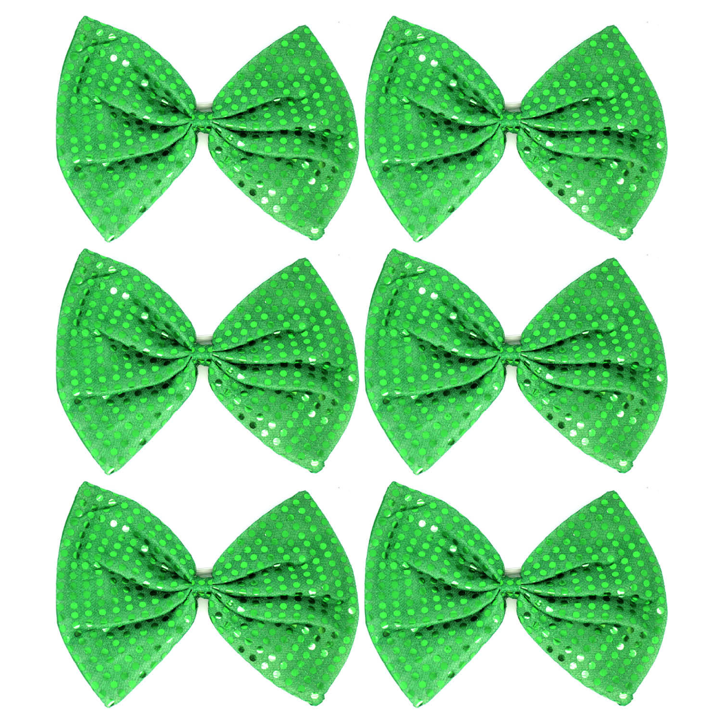 6x Green Large Sequin Polka Dots Bow Tie Bulk Pack - Fancy Dress Costume Party
