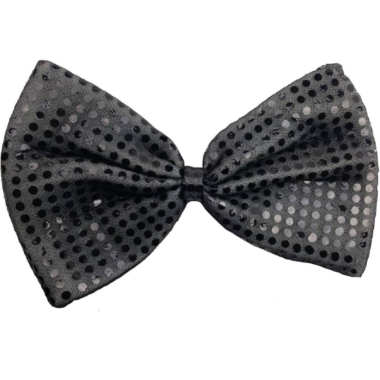 Grey/Black Large Sequin Polka Dots Bow Tie - Fancy Dress Costume Party