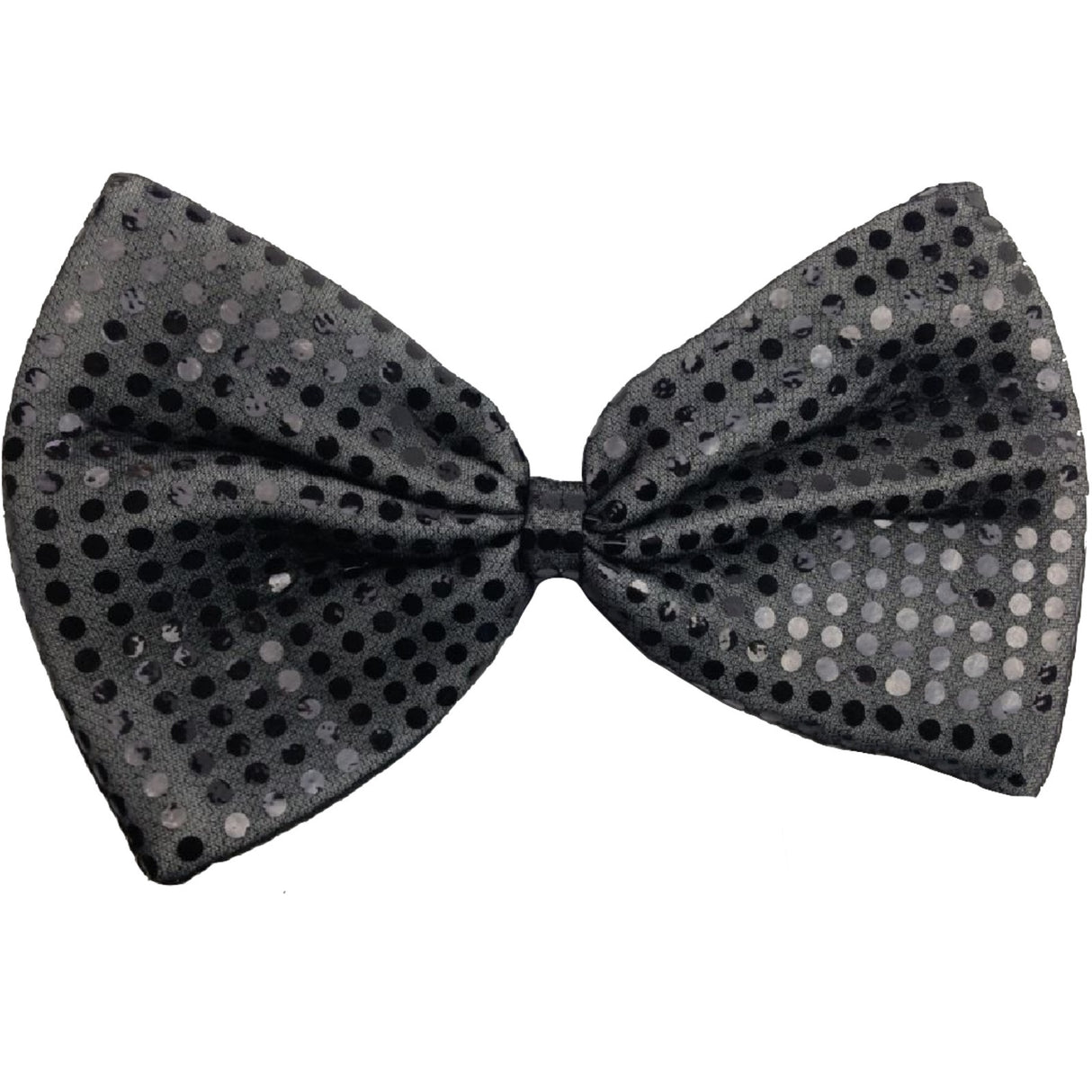 LARGE BOW TIE Sequin Polka Dots Bowtie Big King Size Party Costume - Grey (with black polka dots)
