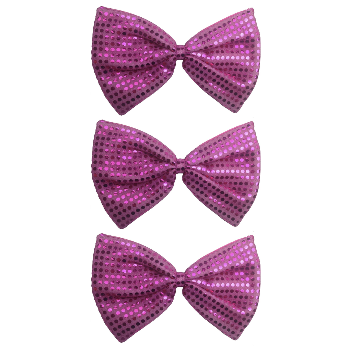3x Hot Pink Large Sequin Polka Dots Bow Tie Bulk Pack - Fancy Dress Costume Party