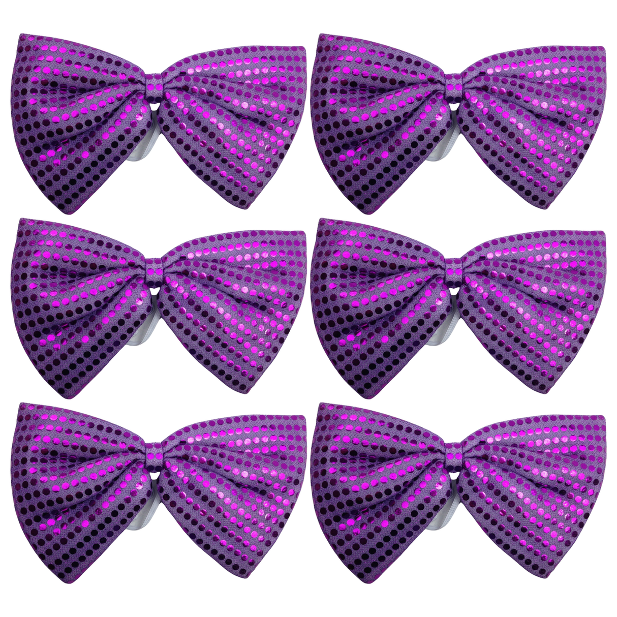 6x Purple Large Sequin Polka Dots Bow Tie Bulk Pack - Fancy Dress Costume Party