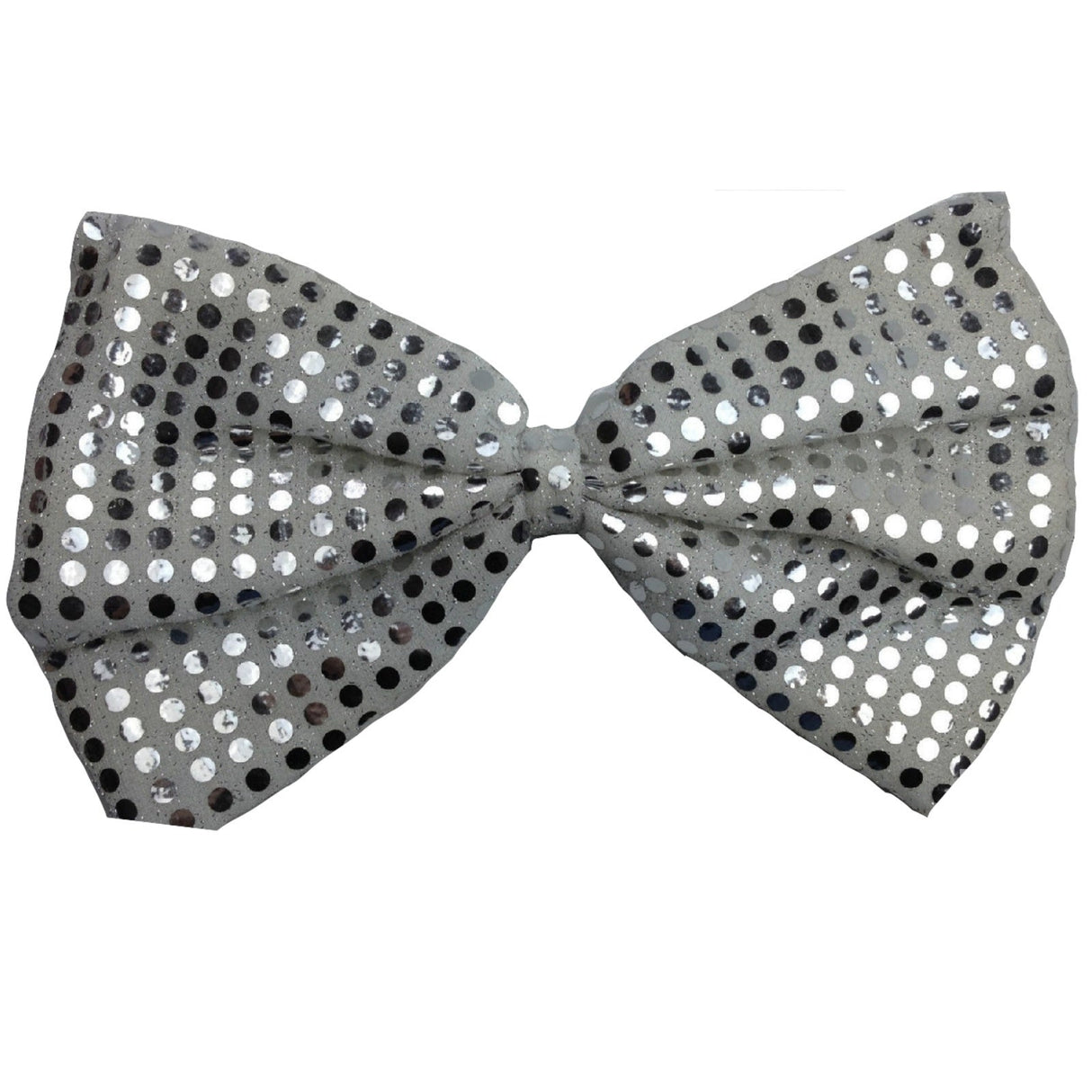 White/Silver Large Sequin Polka Dots Bow Tie - Fancy Dress Costume Party