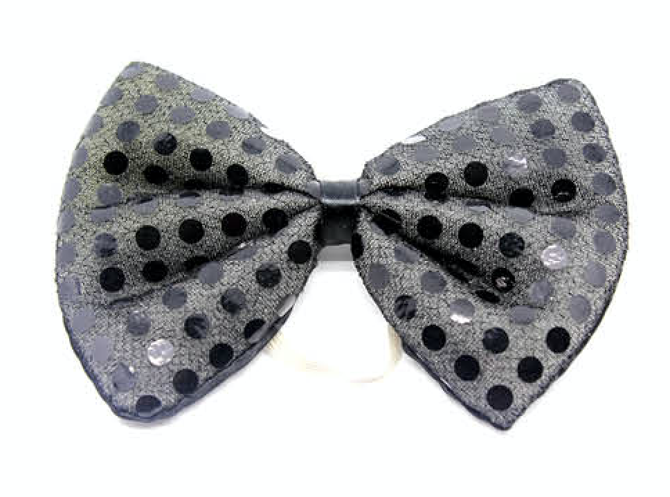 SEQUIN BOW TIE Polka Dots Bowtie Party Unisex Costume 13cm x 9cm Clown - Black