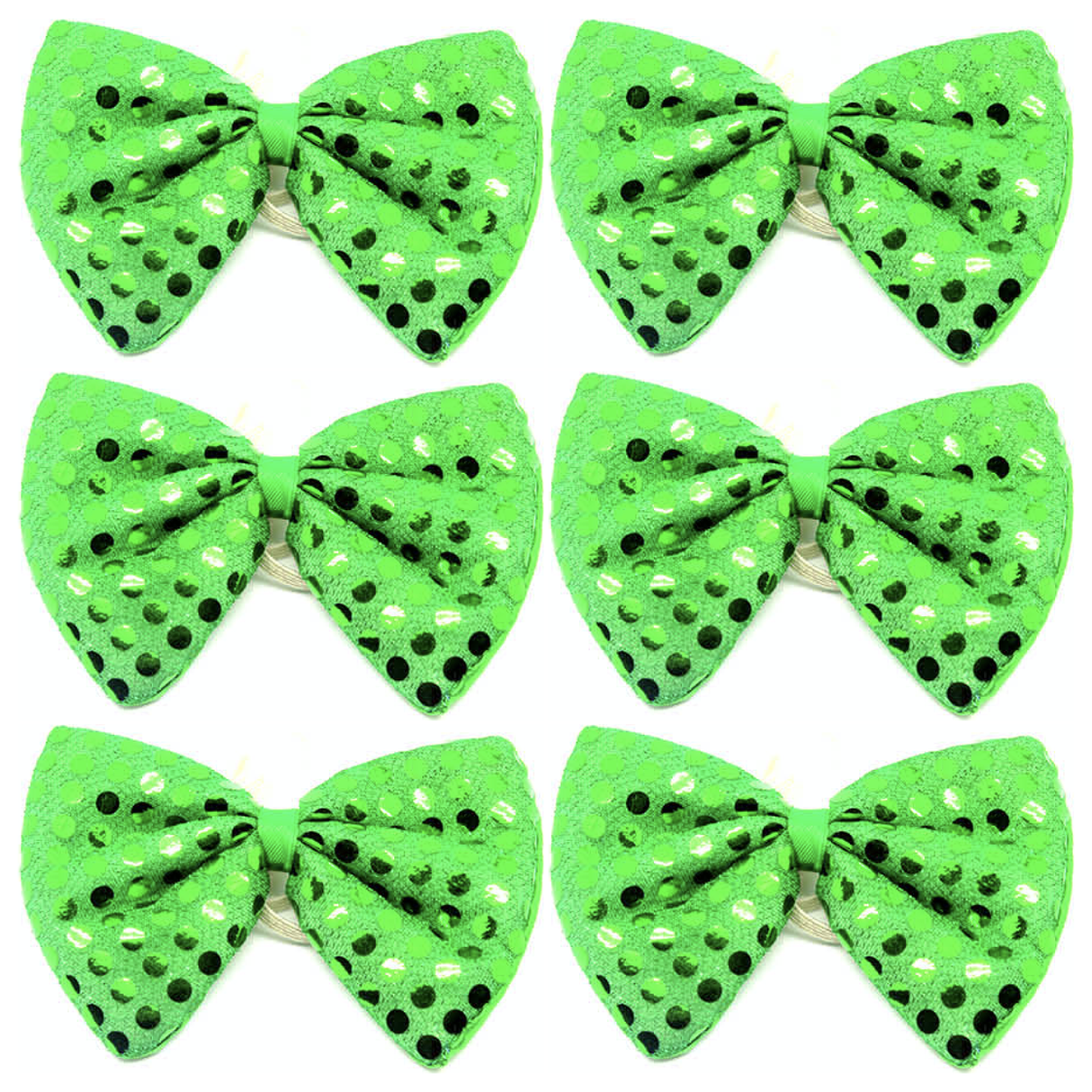 6x Green Sequin Polka Dots Bow Tie Bulk Pack - Fancy Dress Clown Costume Party