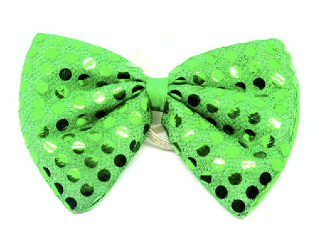 SEQUIN BOW TIE Polka Dots Bowtie Party Unisex Costume 13cm x 9cm Clown - Green
