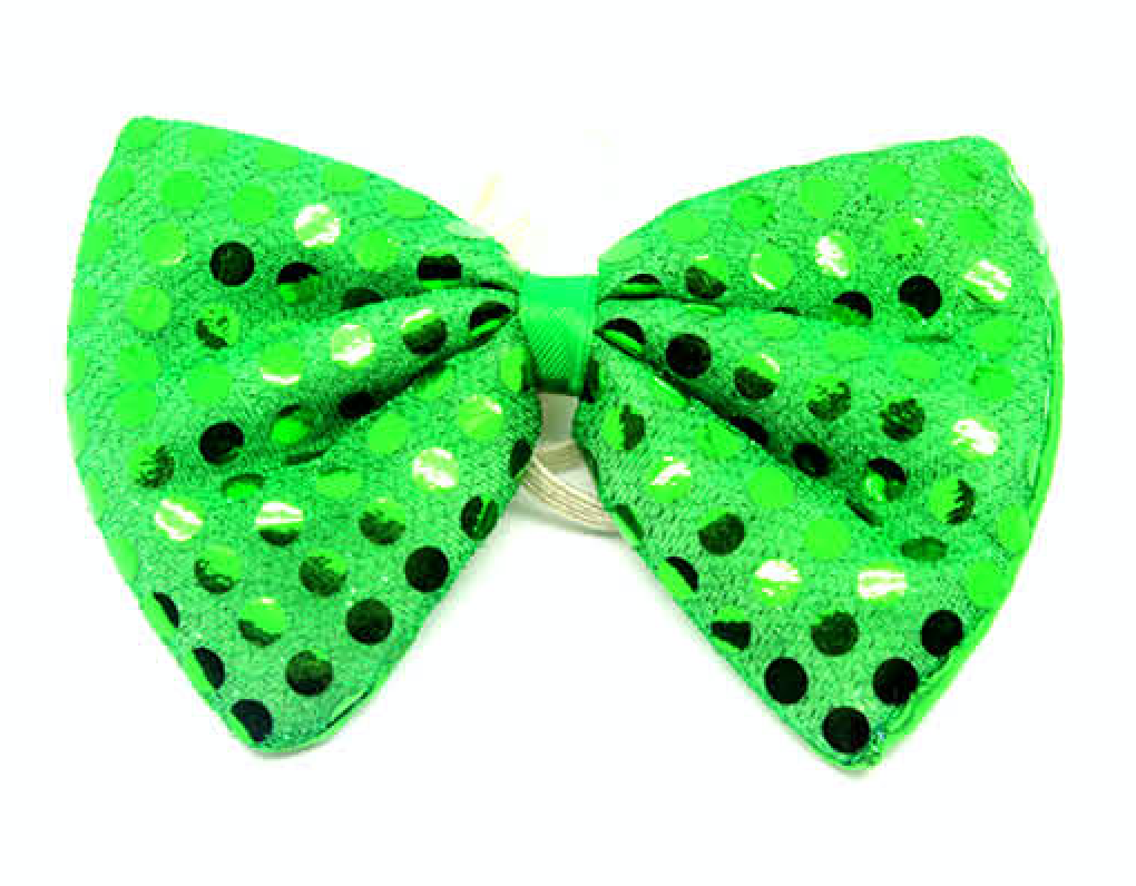 SEQUIN BOW TIE Polka Dots Bowtie Party Unisex Costume 13cm x 9cm Clown - Green