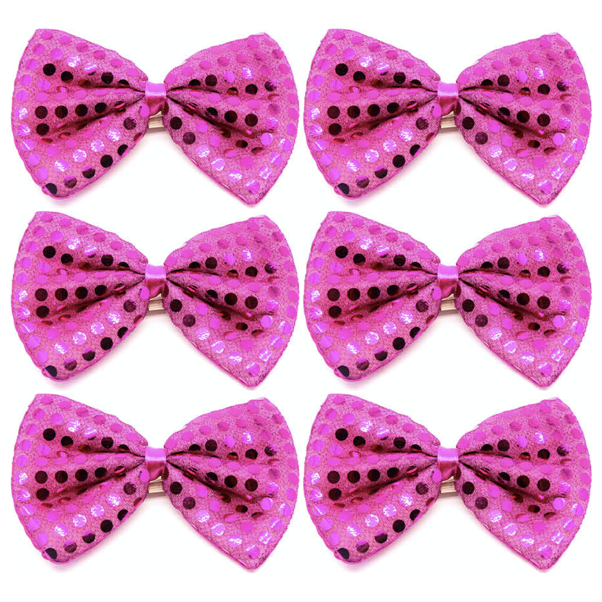6x Hot Pink Sequin Polka Dots Bow Tie Bulk Pack - Fancy Dress Clown Costume Party