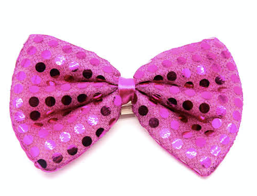 SEQUIN BOW TIE Polka Dots Bowtie Party Unisex Costume 13cm x 9cm Clown - Hot Pink