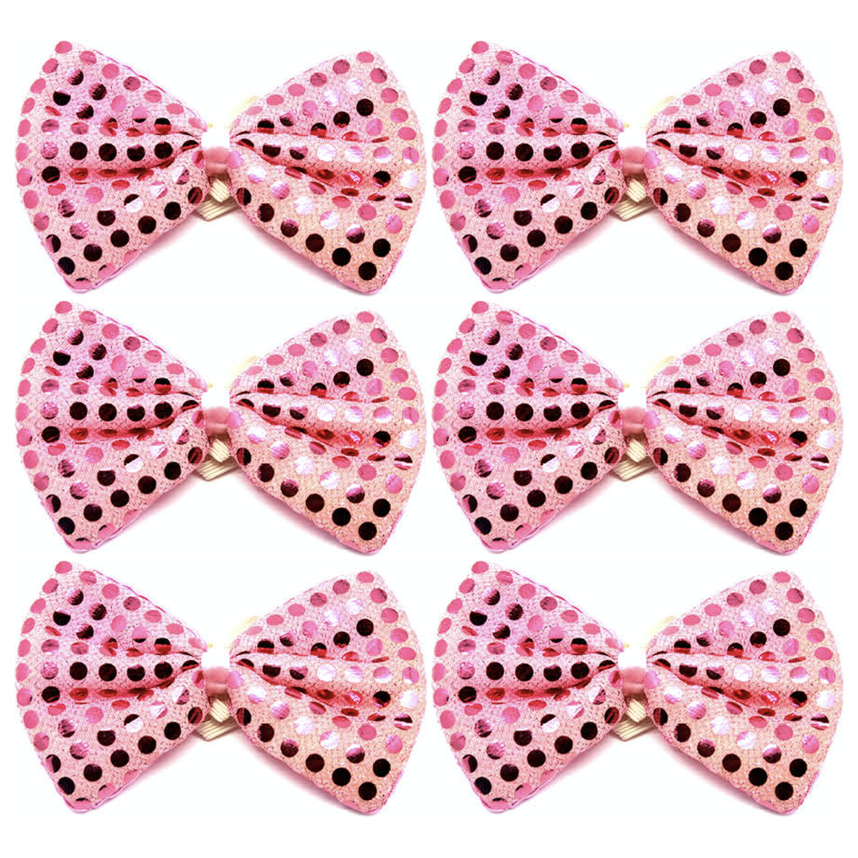 6x Light Pink Sequin Polka Dots Bow Tie Bulk Pack - Fancy Dress Clown Costume Party