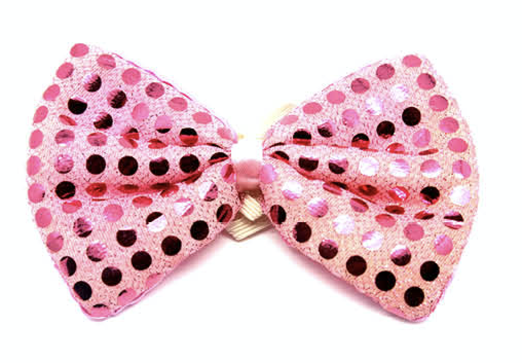 SEQUIN BOW TIE Polka Dots Bowtie Party Unisex Costume 13cm x 9cm Clown - Light Pink