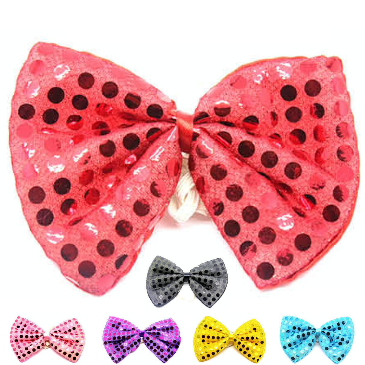 SEQUIN BOW TIE Polka Dots Bowtie Party Unisex Costume 13cm x 9cm Clown - Orange