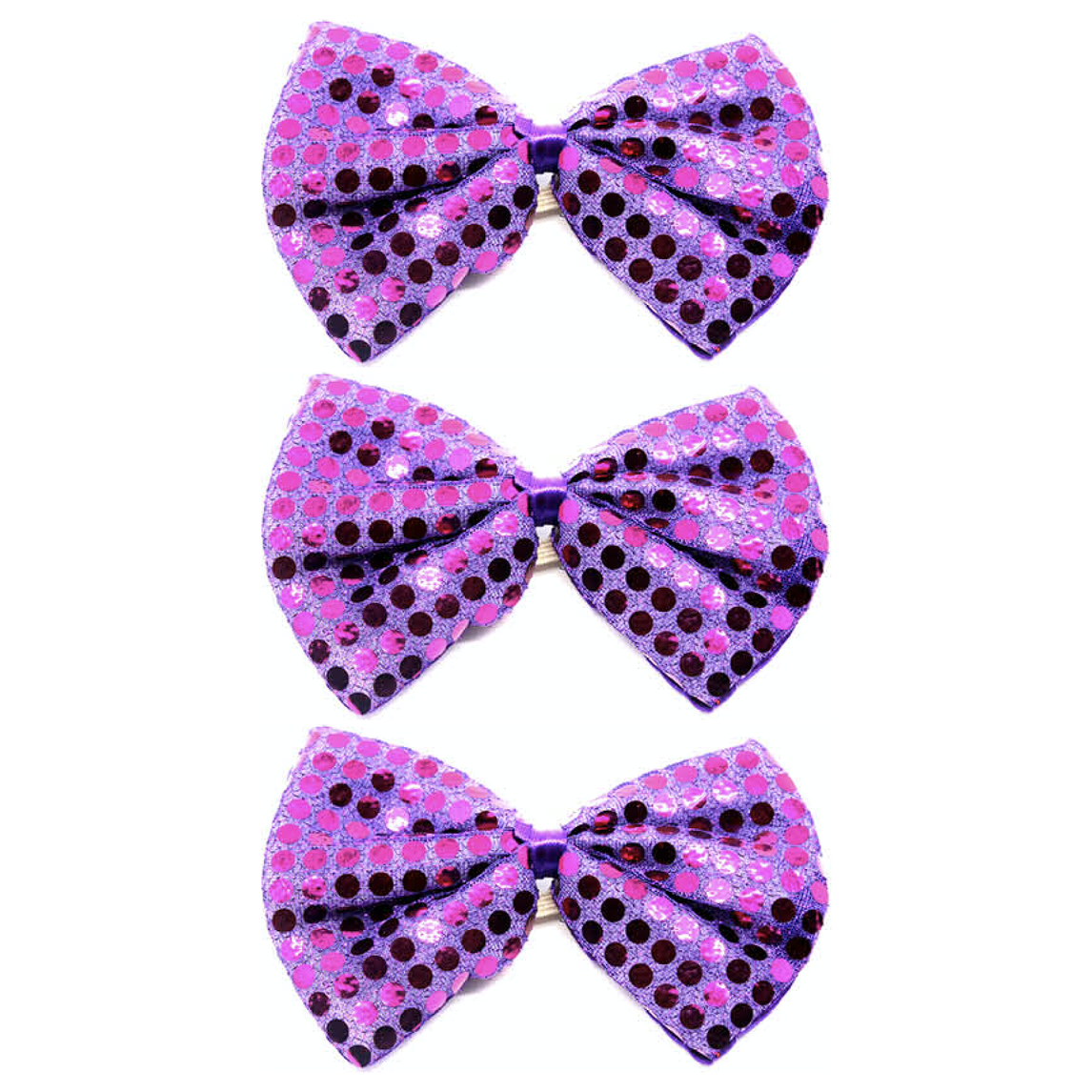 3x Purple Sequin Polka Dots Bow Tie Bulk Pack - Fancy Dress Clown Costume Party