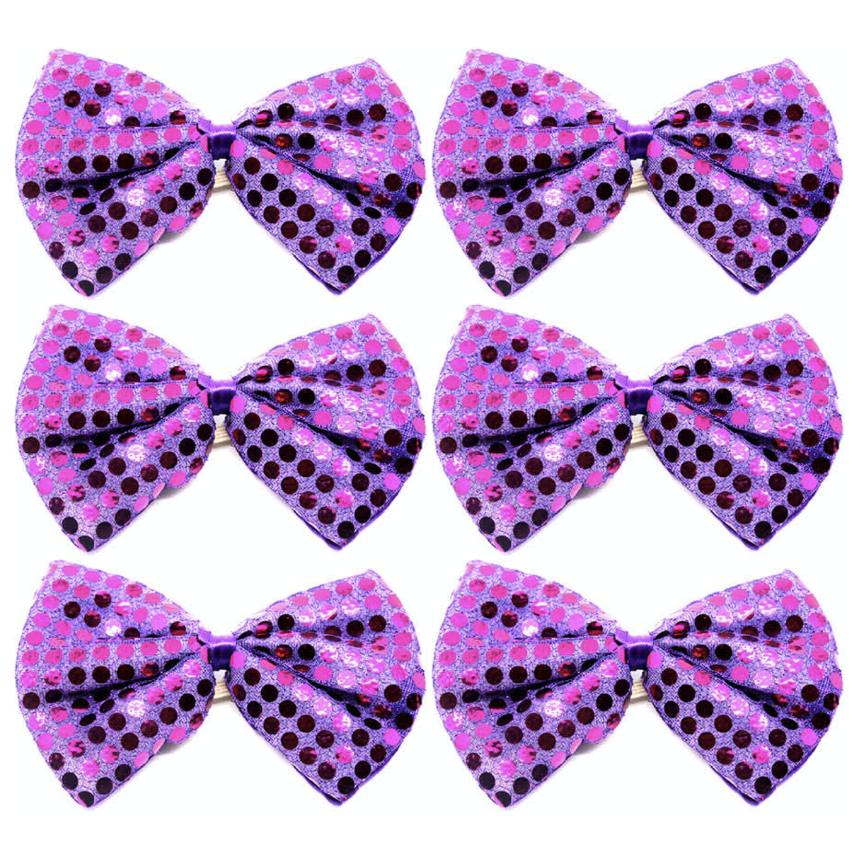 6x Purple Sequin Polka Dots Bow Tie Bulk Pack - Fancy Dress Clown Costume Party