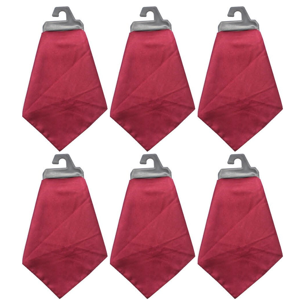 6x Mens Burgundy Pocket Square Bulk Pack - Satin Handkerchief for Suits/Wedding/Party