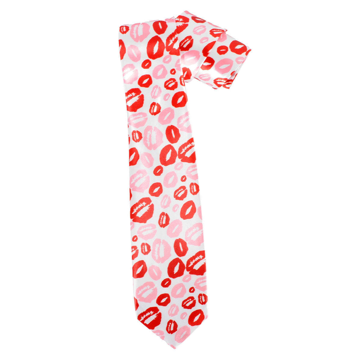 Long Lipstick Kisses Novelty Tie - White/Red/Pink (Mens Valentines Day Gift)
