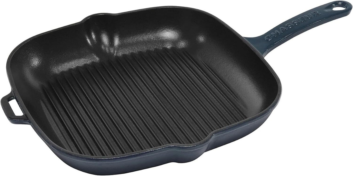 Chasseur Square Grill Frying Pan (Cast Iron) 25cm in Liquorice Blue