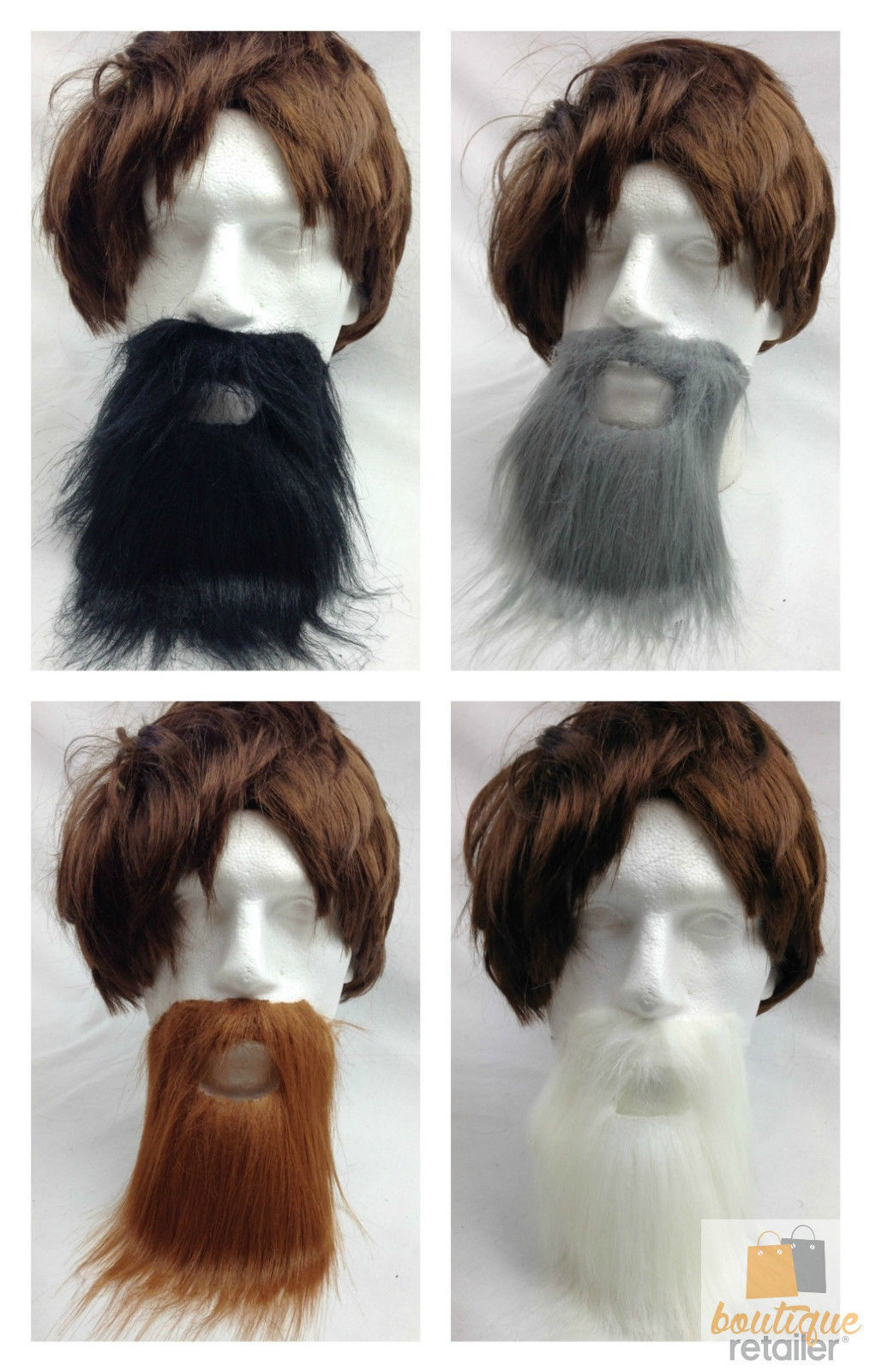 PARTY BEARD Moustache Costume Fancy Dress Mustache Halloween Fake Facial Hair - Grey