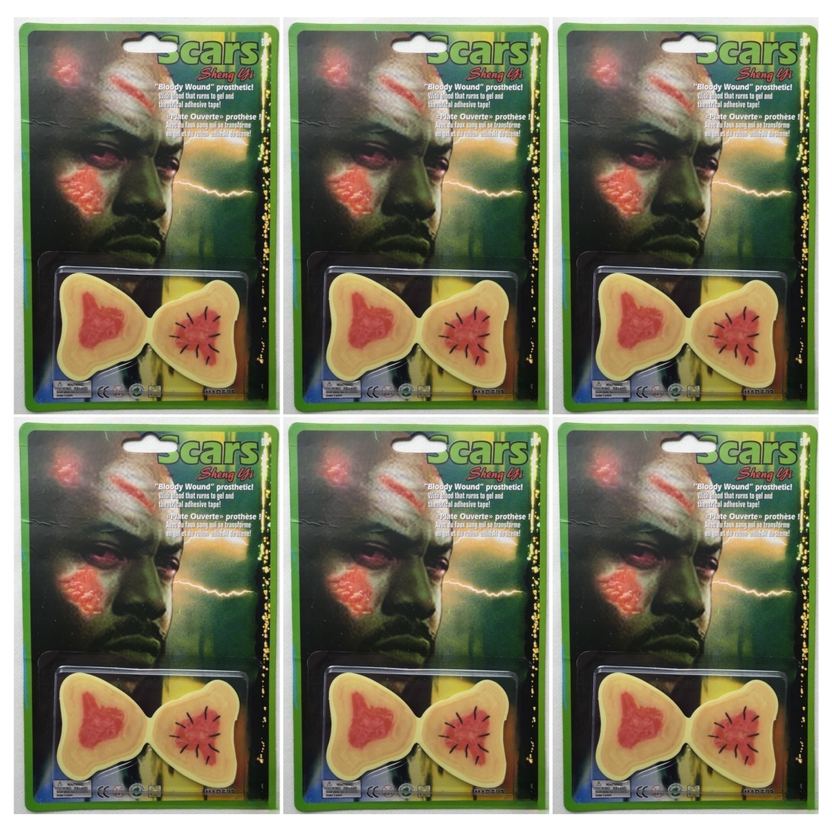 6x Fake Bloody Wound Scars Bulk Pack - Adhesive Halloween Make Up (Costume Accessory)