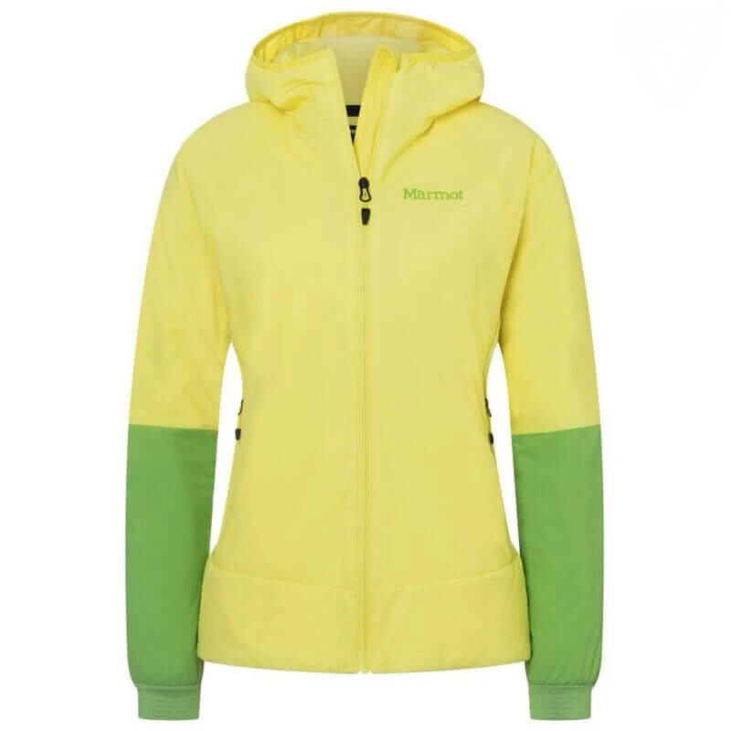 Marmot Womens Novus LT Hybrid Hooded Jacket - Light Yellow/Kiwi (Insulated Midlayer)
